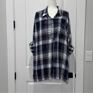 Lane Bryant Navy and White Plaid Casual Shirt